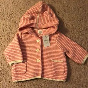 NWT Baby Gap striped baby girl pink hooded sweater